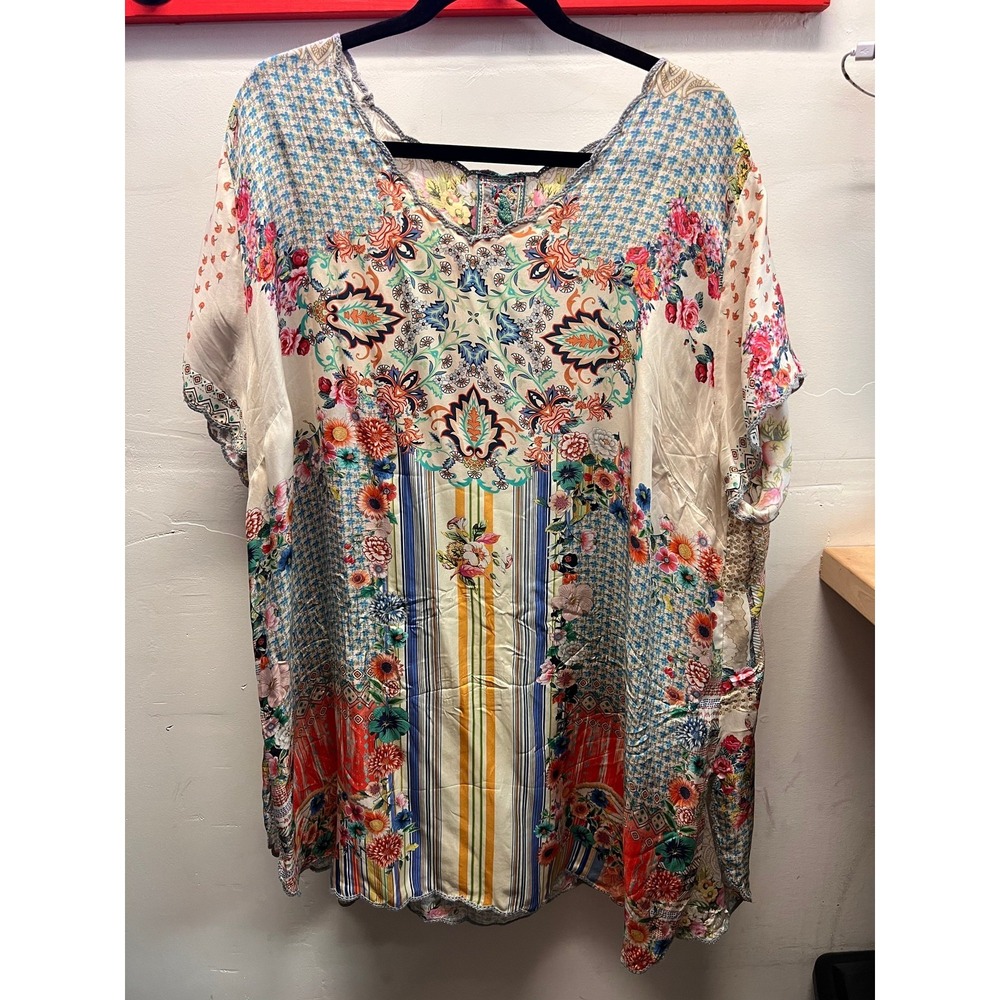 Johnny Was Floral Printed Pattern Silky Blouse